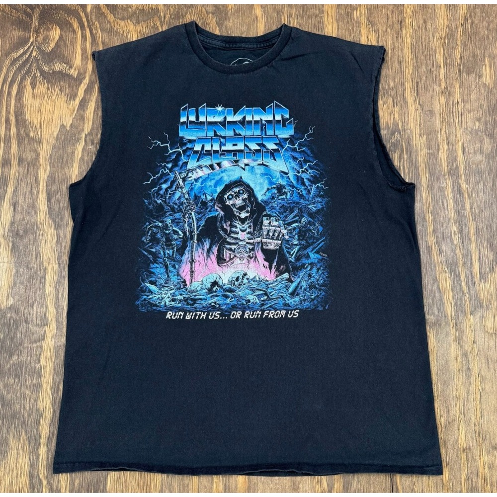 Lurking Class Sketchy Tank Reaper Skull Cutoff Muscle Shirt Black Large Goth